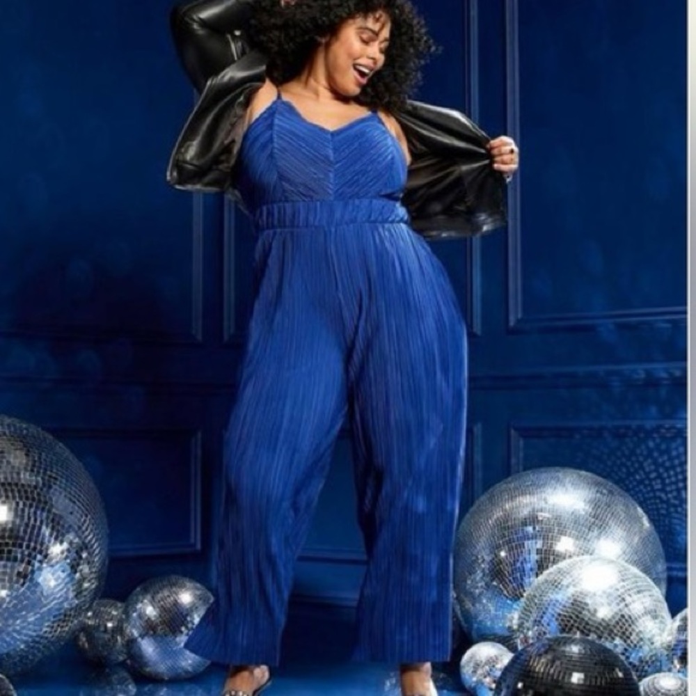 torrid Blue Pleated Plus Size Spaghetti-Strap Jumpsuit